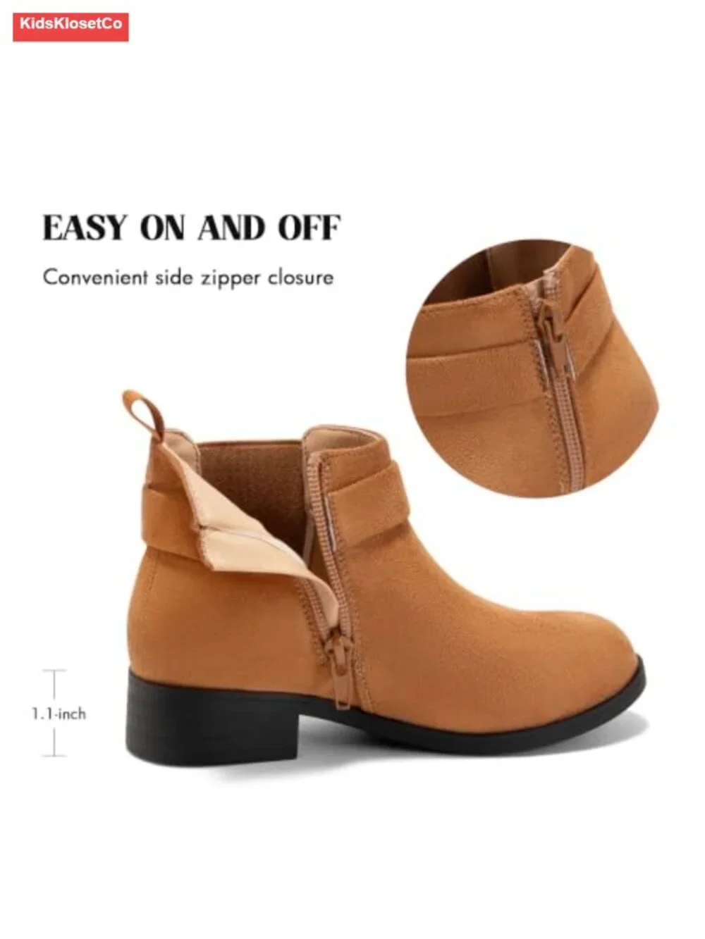 Girls Bow Ankle Boots Chunky Low Heel Zipper Suede Booties